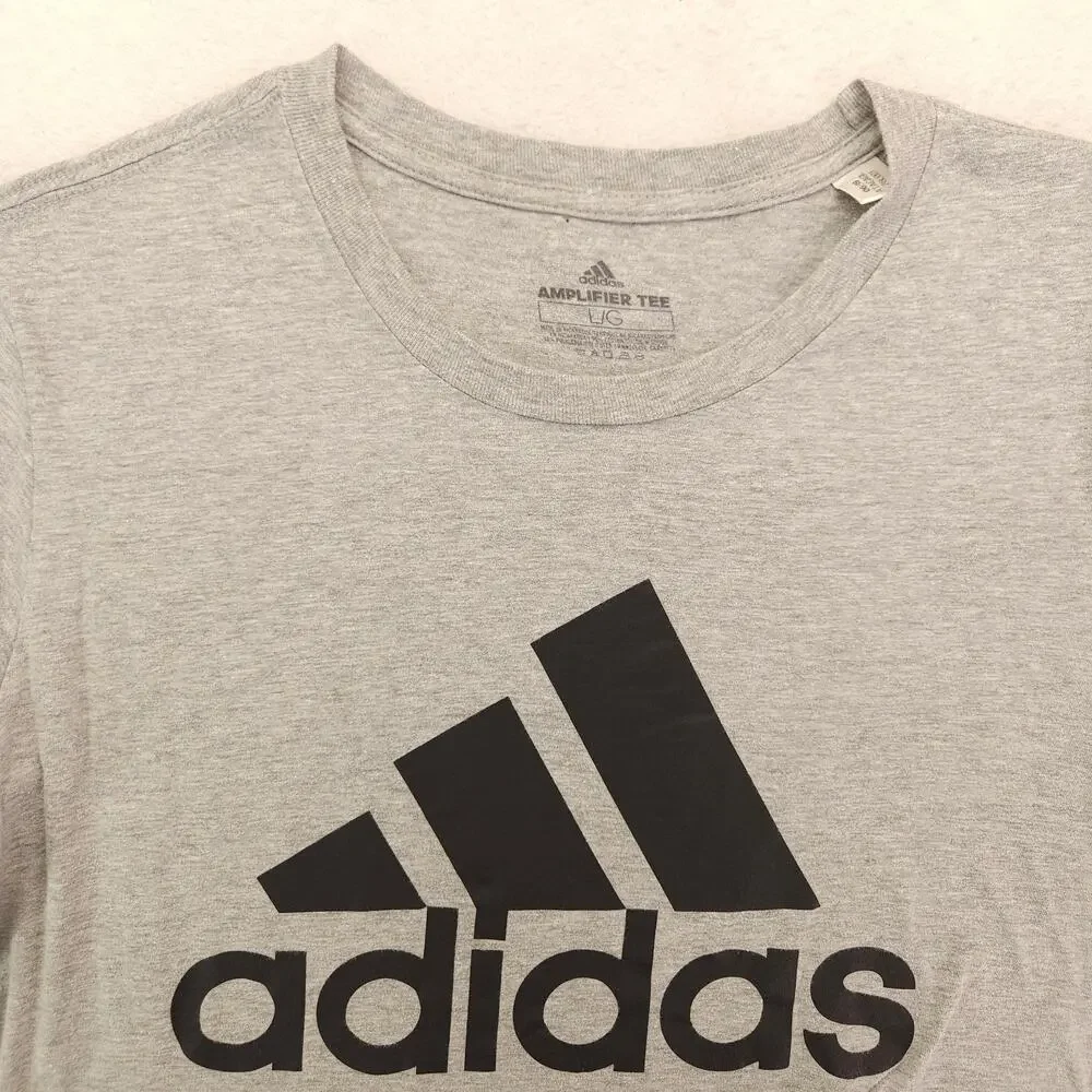 Adidas Casual Graphic Crew Neck Short Sleeve Shirt Mens Size Large L Gray Black